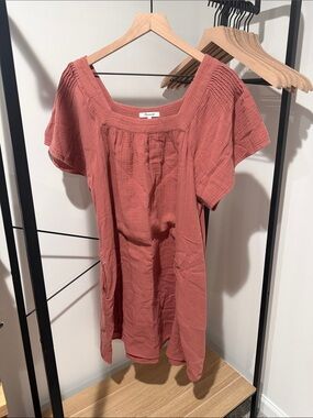 Madewell Terra Cotta Gauze Square-Neck Dress